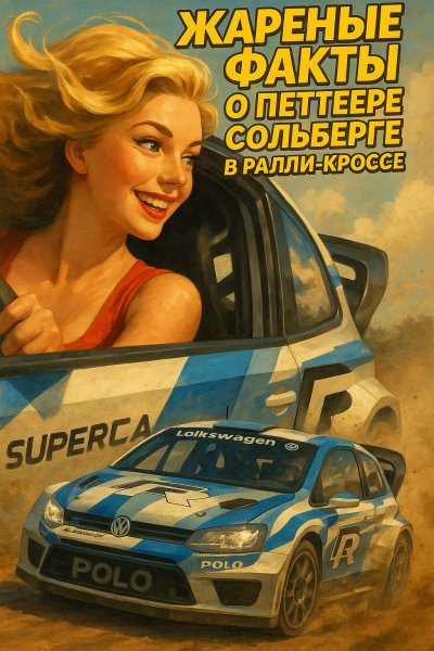 Ралли-кросс с Петровым фактом: VW Polo R и девушка за рулем в пинап стиле. Изображение из нейронной сети Sora Images