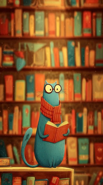 Кот читает книгу в уютной библиотеке. Генерация из нейросети Миджорни