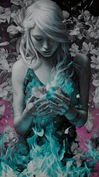 Турквойная абстракция: цветы в стиле airbrush от Eugeniusz Zak и Artgerm. Генерация из нейронной сети Midjourney