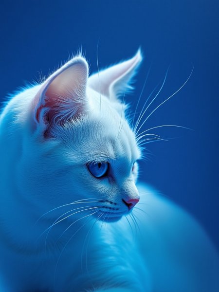 Белоснежный кот и загадочный взгляд василькового глаза. Нейронная сеть Flux.1