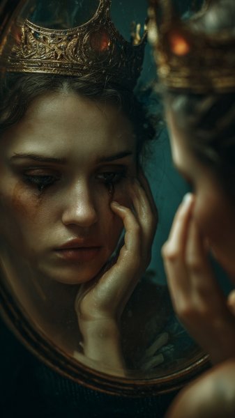 Отражение времени: печаль королевы и прикосновение к судьбе. Генерация из нейросети Миджорни