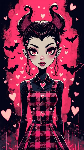 Дракулаура в готическом стиле: романтическая иллюстрация с яркими красками и летучими мышами. Генерация из нейронной сети Flux