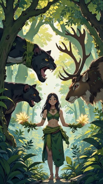 Дикая друидесса: Преображение в сердце тропического леса. Картинка из нейронной сети Flux.1