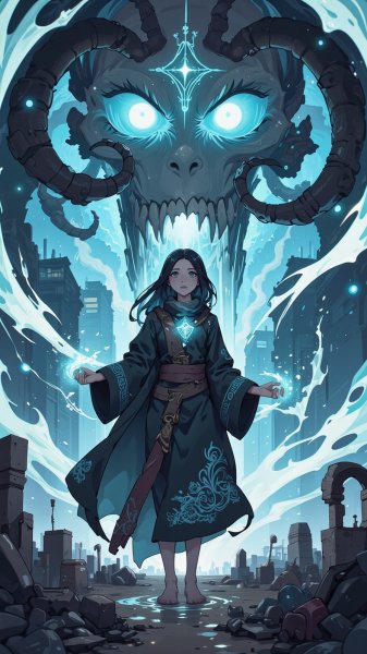 Пророчица из вихря: печаль древних знаний на поле битвы. Изображение из нейронной сети Flux