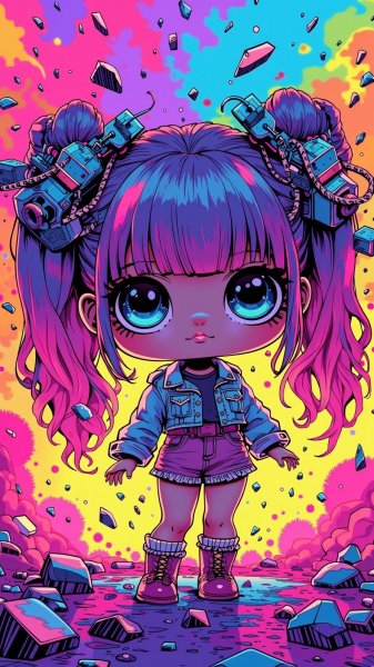 Глитч LOL кукла в пиксельном мире психоделики. Нейросеть Flux