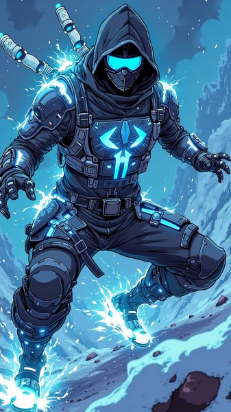 Ледяной ниндзя: киберпанк в объятиях холода и действия. Картинка из нейронной сети Flux Ai