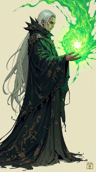 Загадочный маг: Дизайн персонажа в стиле Джеймса Жана и Атея Гайлана. Генерация из нейронной сети Flux