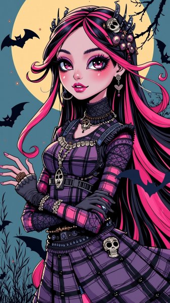 Готическая красавица: завораживающий портрет в стиле Monster High. Нейронная сеть Flux 1