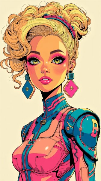 Неоновая модель в футуристическом стиле и ярких кудрях. Генерация из нейронной сети Flux 1