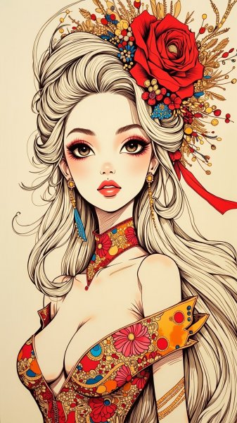 Волшебный образ: завораживающая девушка в стиле ретро и ярком макияже. Нейронная сеть Flux Ai