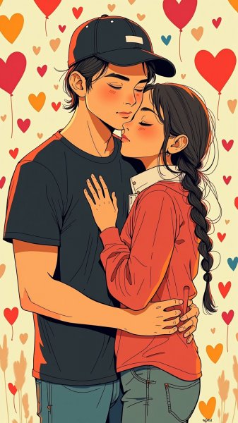 Влюблённые в ярком объятии: иллюстрация любви и нежности. Генерация из нейросети Flux.1