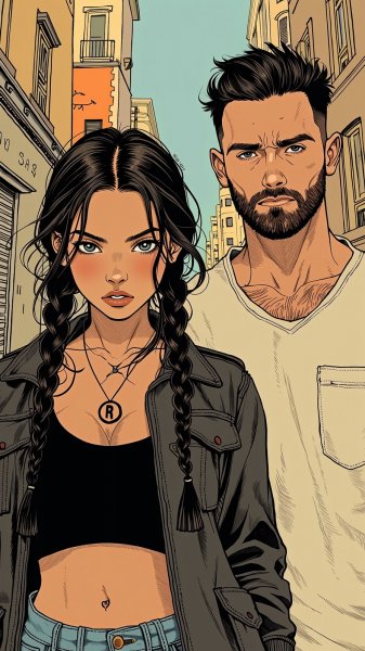 Дерзкие взгляды на городской улице: бунтарский дух и стиль. Картинка из нейронной сети Flux