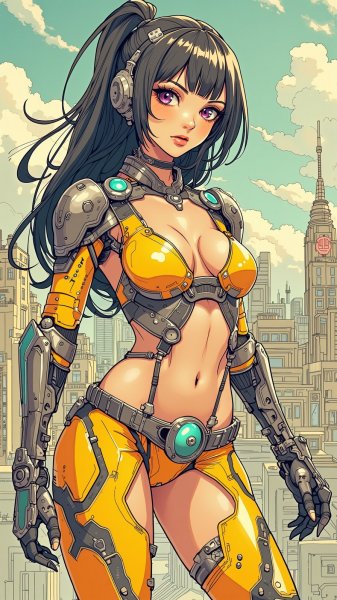 Богиня будущего: героический образ в футуристическом городе. Нейронная сеть Flux