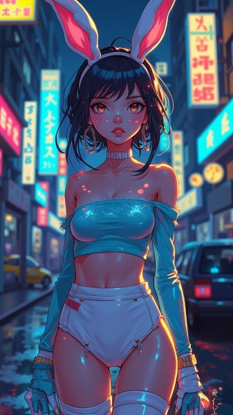 Сияющая хитрость: неоновый образ в ретро стиле городской ночи. Изображение из нейронной сети Flux Ai