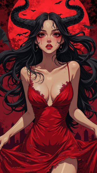Загадочная красотка в алом танце теней и страсти. Изображение из нейронной сети Flux Ai