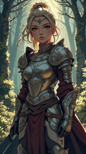 Воинственная принцесса в туманном лесу: кинематографичная драма и контраст. Изображение из нейросети Flux