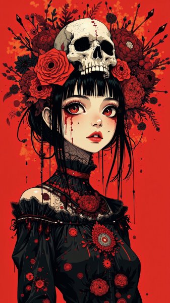 Готическая красота: девушка со страстью и тенью. Генерация из нейросети Flux.1