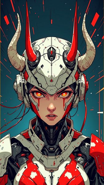 Женщина в футуристическом шлеме: Опасная красота и мощь технологий. Картинка из нейросети Flux