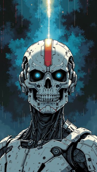 Роботизированная голова: мертвенный взгляд и стальное сияние. Нейронная сеть Flux.1