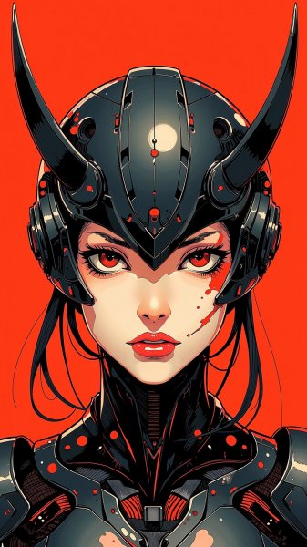 Кибернетическая портретная иллюстрация в чернилах и цифровом стиле. Нейронная сеть Flux