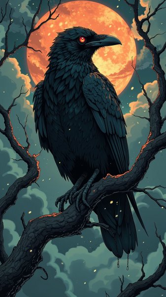 Королева ворон в штормовом небе: мрачная фантазия и готические детали. Картинка из нейросети Flux 1