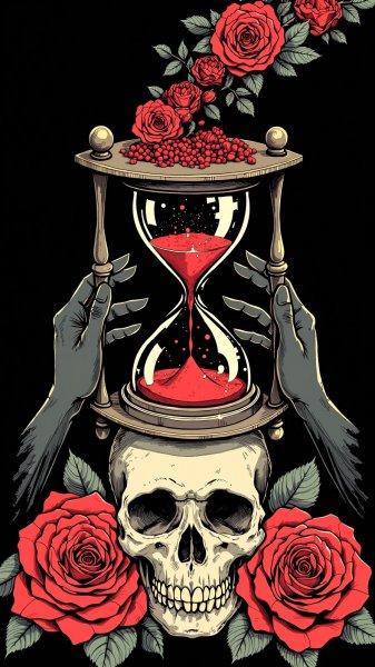 Часы с розами и черепом в готическом стиле. Нейронная сеть Flux.1
