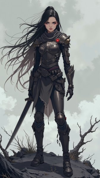 Ночная тень в сером пейзаже: решимость и призрачный шарм. Генерация из нейросети Flux.1