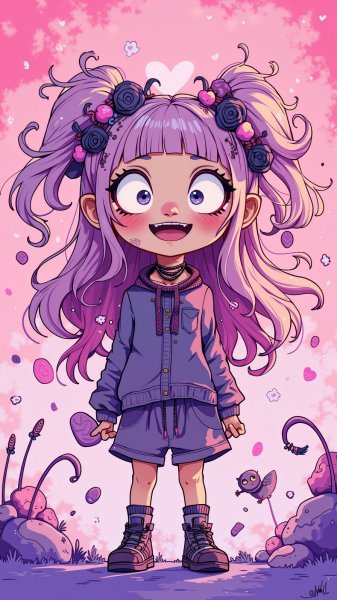 Пастельная готика: причудливый персонаж с буйной фантазией и гротескными чертами лица. Нейросеть Flux