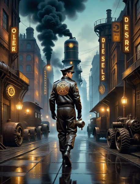 Городские пейзажи эпохи дизельпанк: индустриальная эстетика и мрачная атмосфера. Генерация из нейронной сети Стейбл Дифьюжен