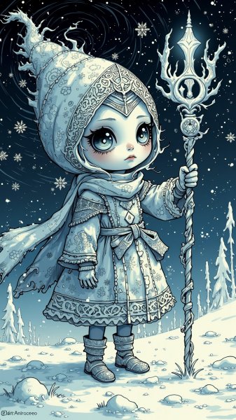 Зачарованная ледяная сказка о некромантке-кукле. Нейронная сеть Flux Ai