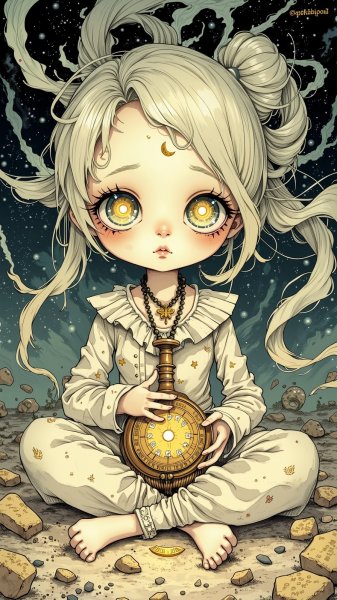 Таинственная ведьма с астролябией и лунным кулоном. Генерация из нейросети Flux.1