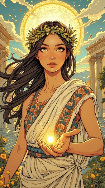 Древнегреческая богиня: мудрость и красота в чернилах и свете. Изображение из нейронной сети Flux.1