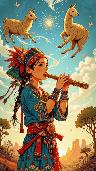 Боливийская Андійка: музыка волшебной флейты и таинственные ламы. Изображение из нейронной сети Flux