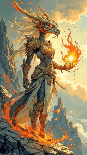 Драконица из огня: Мощь и магия в чернильном рисунке. Изображение из нейронной сети Flux.1