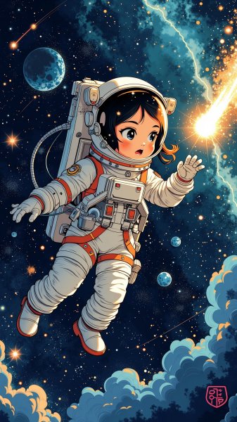 Астронавтка во вселенной: вдохновение и стремление к звёздам. Изображение из нейросети Flux Ai