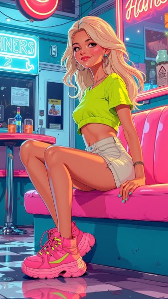 Яркая девушка в стиле Y2K: ностальгия и мода. Изображение из нейронной сети Flux.1