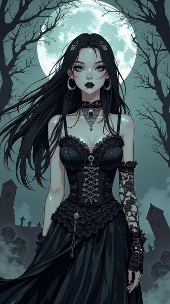 Таинственная готика в лунном склепе. Картинка из нейросети Flux.1