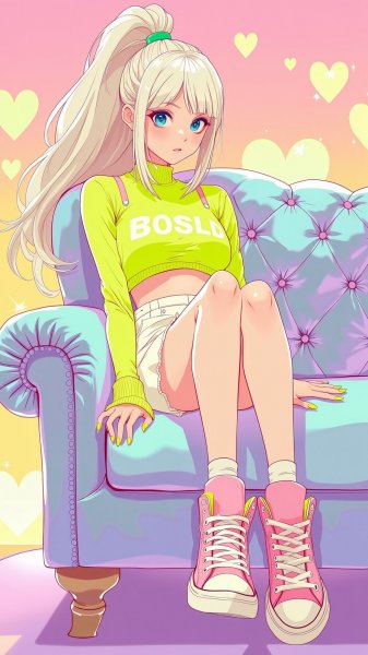 Нежная красотка в неоновом образе и пастельной атмосфере. Нейросеть Flux 1