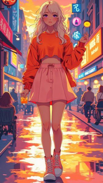 Закат в городе: грация и энергия современной городской модницы. Нейронная сеть Flux Ai