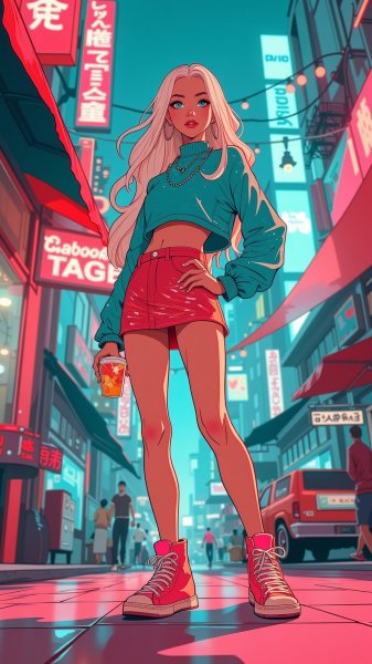 Яркая городская мода: уверенность в цвете и стиле современной девушки. Нейросеть Flux 1