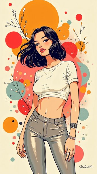 Яркая футуристическая красотка: эскиз в стиле ретро и глэм. Картинка из нейронной сети Flux.1