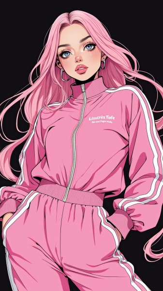 Девушка в розовом: дерзкий образ с блеском и стилем. Генерация из нейросети Flux 1