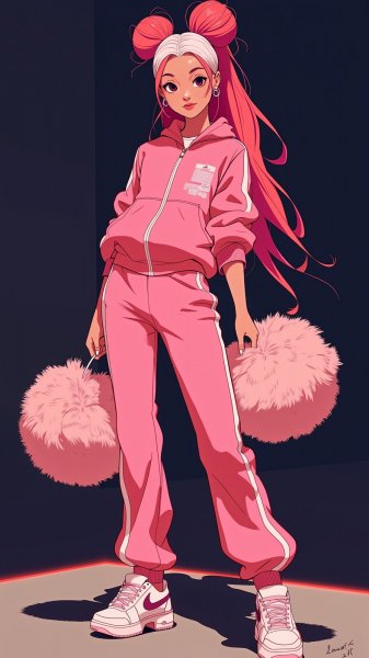 Яркая уверенность: розовый спортивный костюм и дерзкий стиль. Картинка из нейросети Flux.1