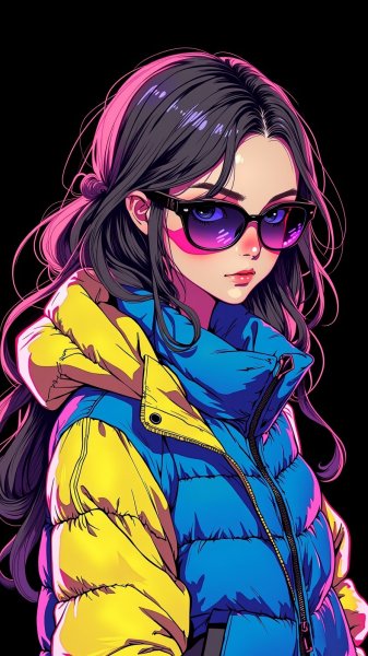 Яркий образ: неоновые краски и дерзкий взгляд. Картинка из нейронной сети Flux