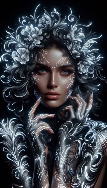 Неоновое сияние татуировок: завораживающая красота в стиле киароскуро. Нейронная сеть Dalle