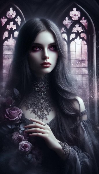 Вампирша в лунном свете: печаль и вечная жажда. Генерация из нейронной сети Dalle-3