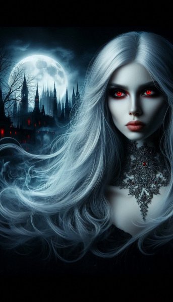 Загадочная вампирша в ночном городе: готика и призрачный лес. Генерация из нейронной сети Dalle 3