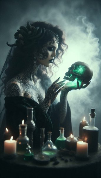 Таинственный ритуал ведьмы под лунным светом. Генерация из нейросети Dalle-3