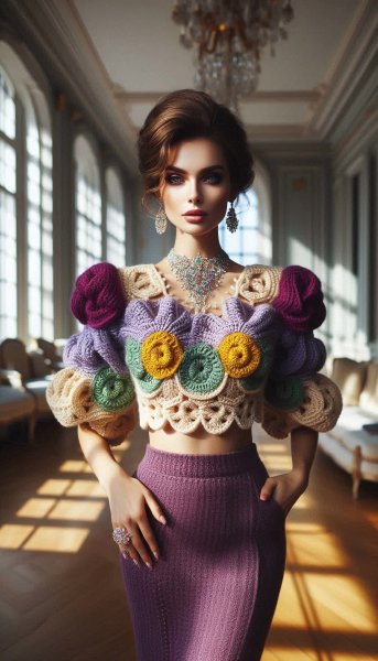 Изысканный образ: вязаный комплект в роскошном интерьере. Изображение из нейросети Dalle