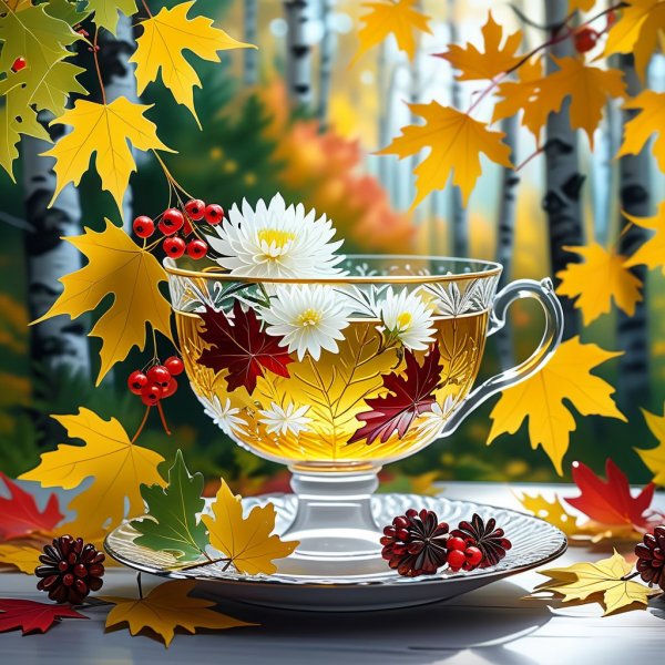 Осеннее чаепитие в лесу: уют, тепло и реалистичная красота природы вокруг нас. Генерация из нейросети Stable Diffusion
